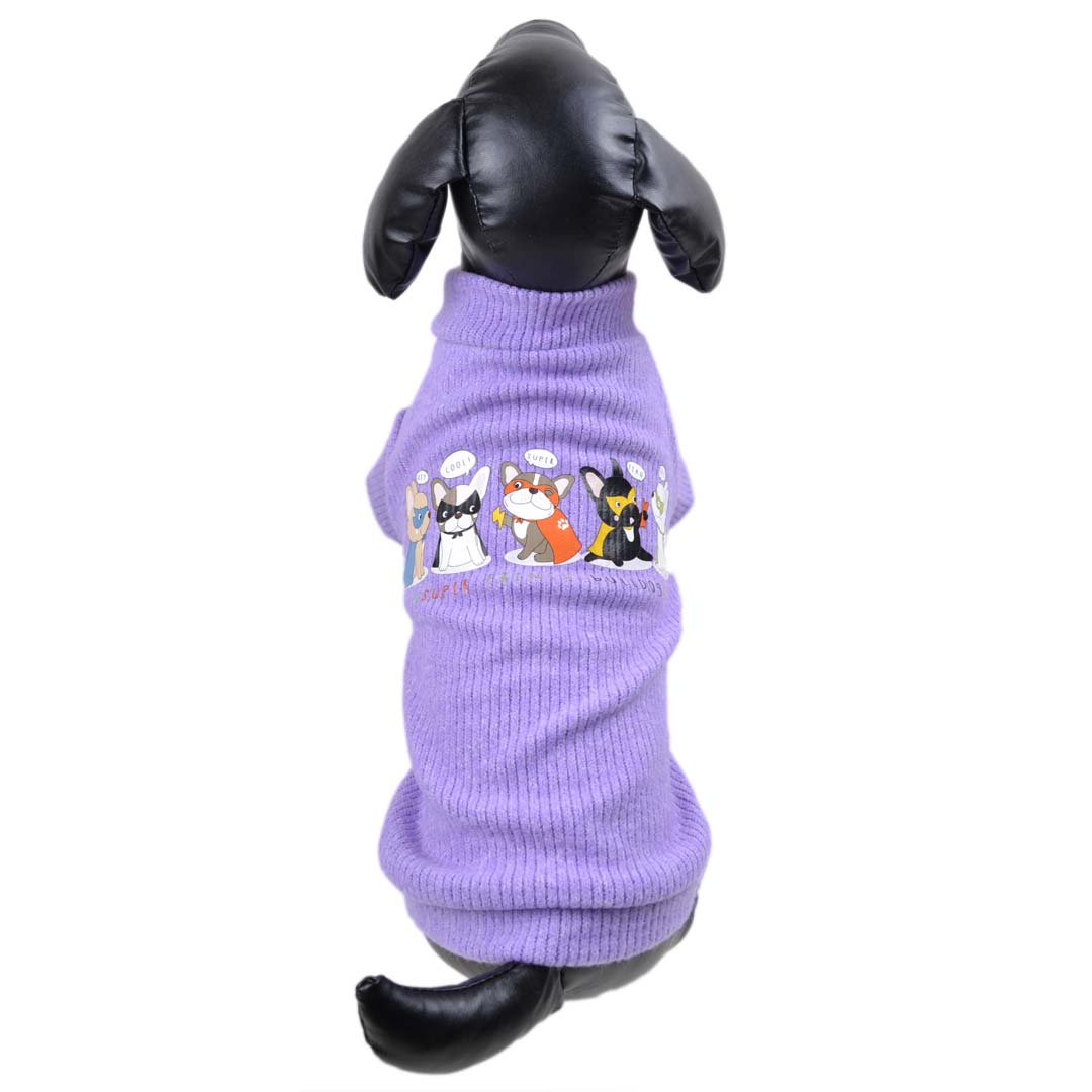 lila Hundesweater für Superhelden