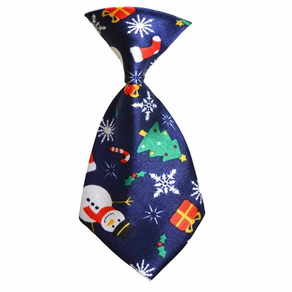 Dog tie blue with Christmas symbols