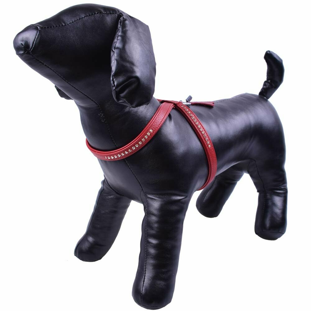 Swarovski dog harness in red floater leather