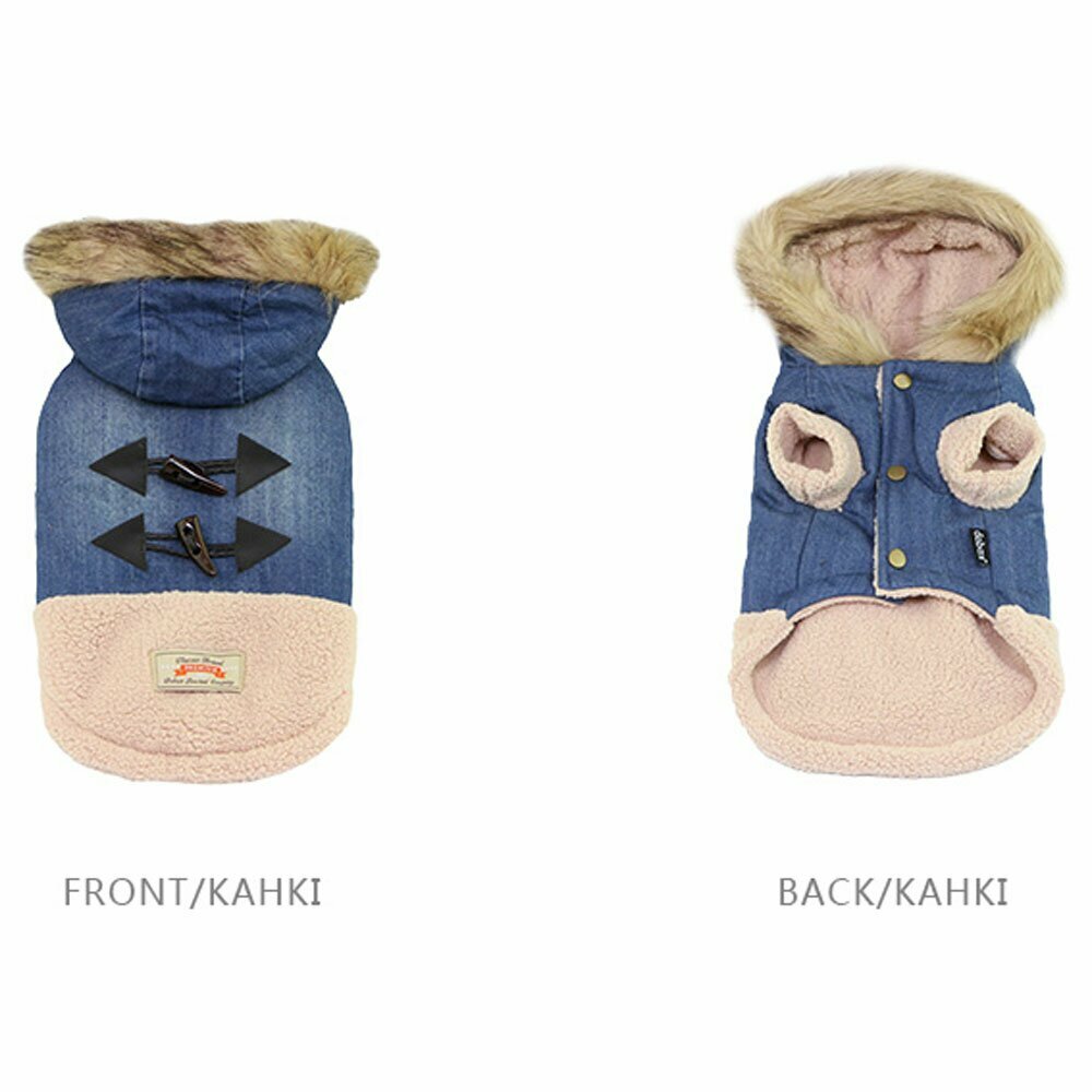 Front view and rear view of the warm dog clothes with Imitation lambfur