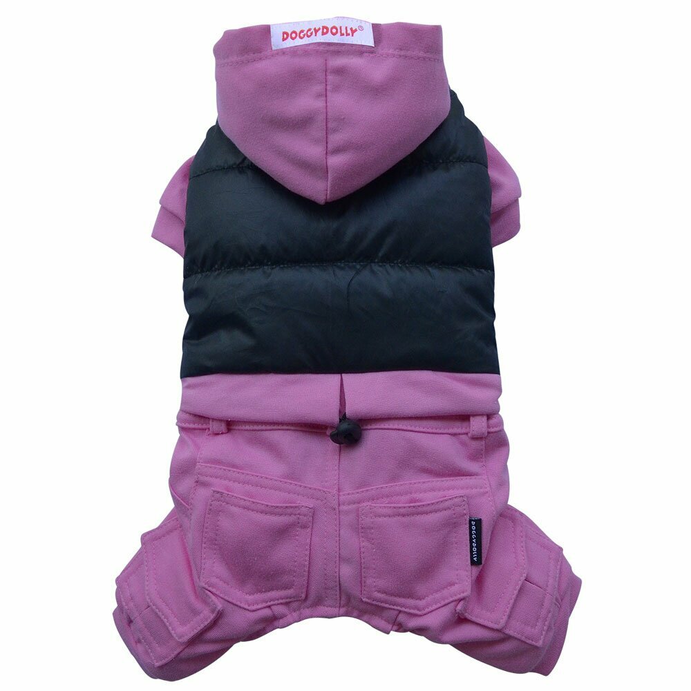 pink dog coat - warm dog clothes with 4 legs and hood