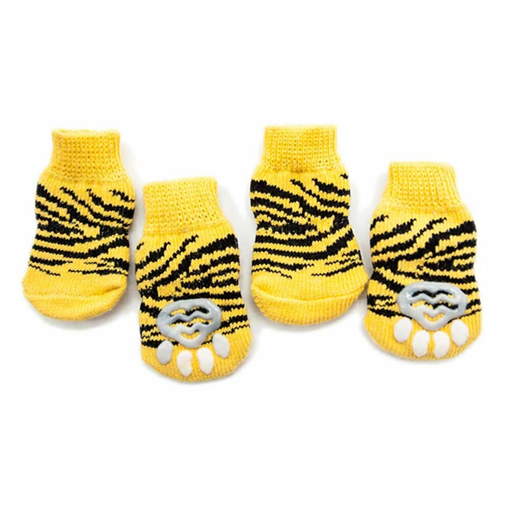 Anti-slip dog socks yellow in zebra look