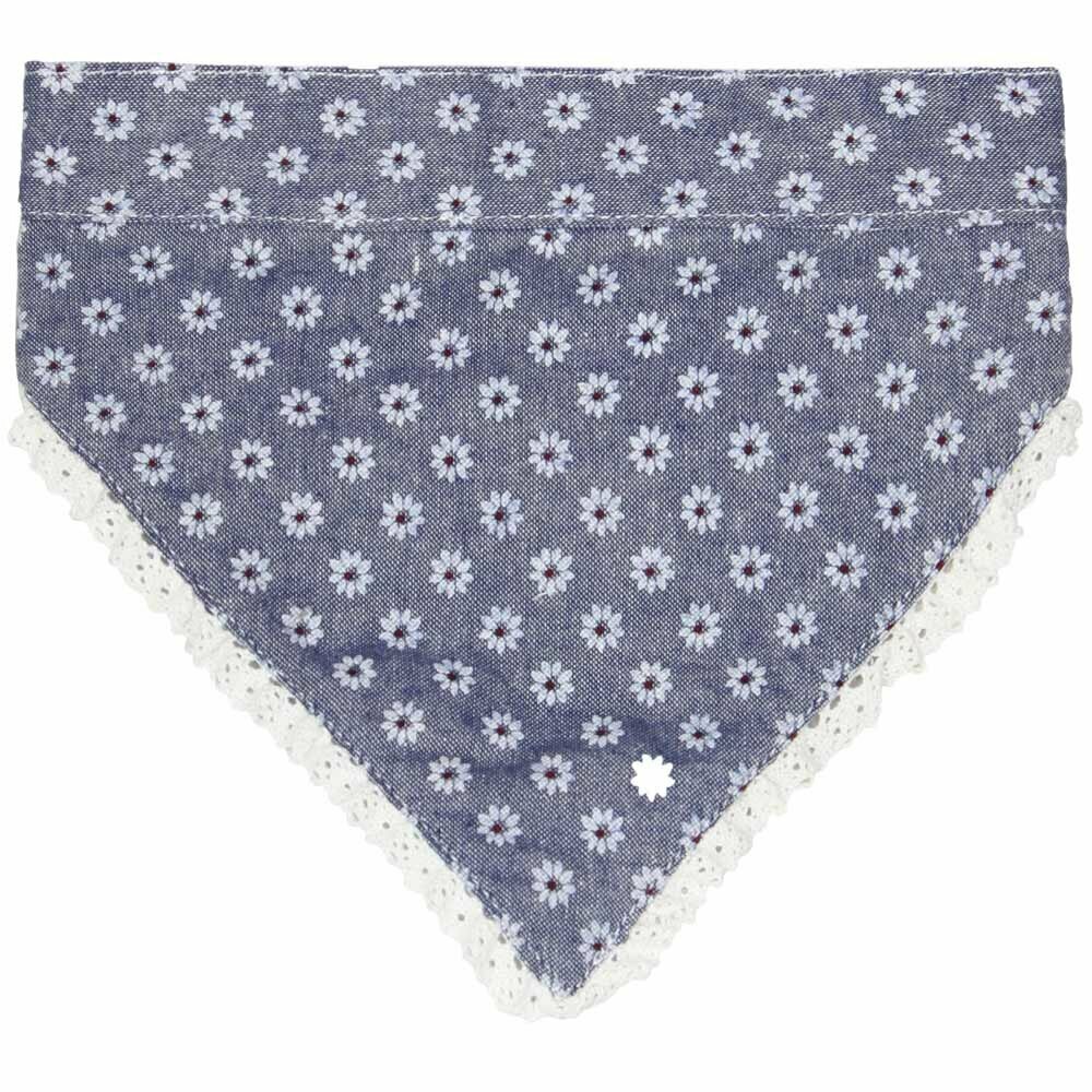 Dog collar or back cloth blue with white flowers