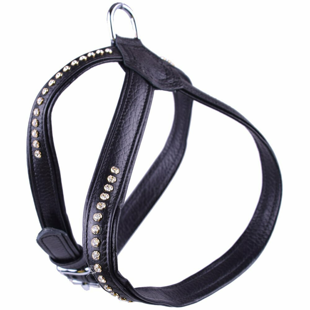 Swarovski dog harness in black floater leather