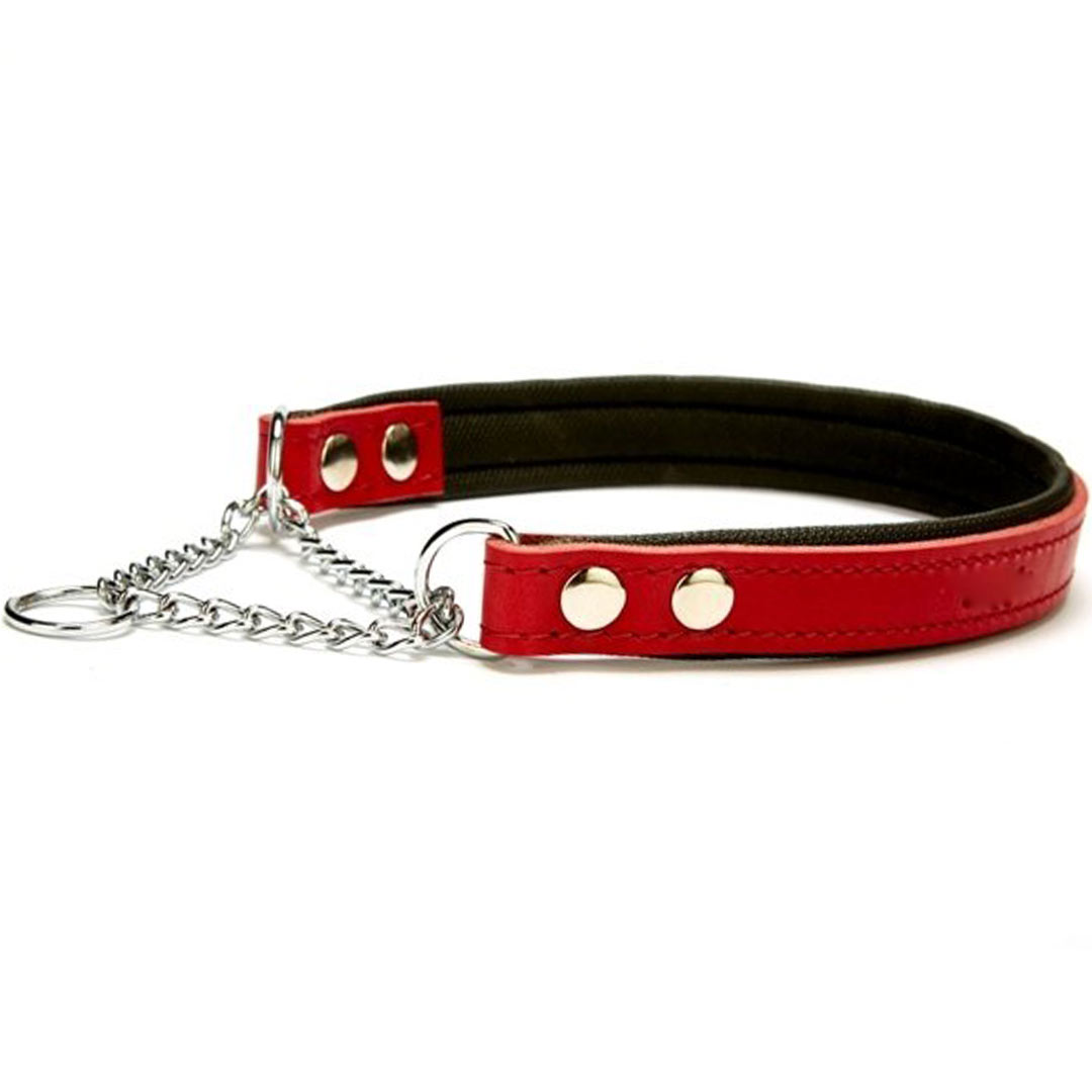 Soft lined genuine leather train dog collars red by GogiPet