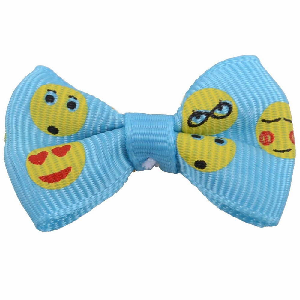 Handmade dog bow light blue Smiley by GogiPet