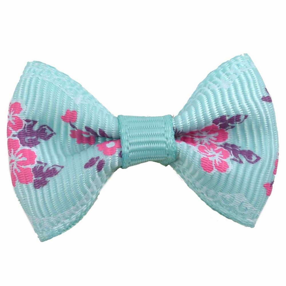 Handmade dog bow turquoise with flowers by GogiPet
