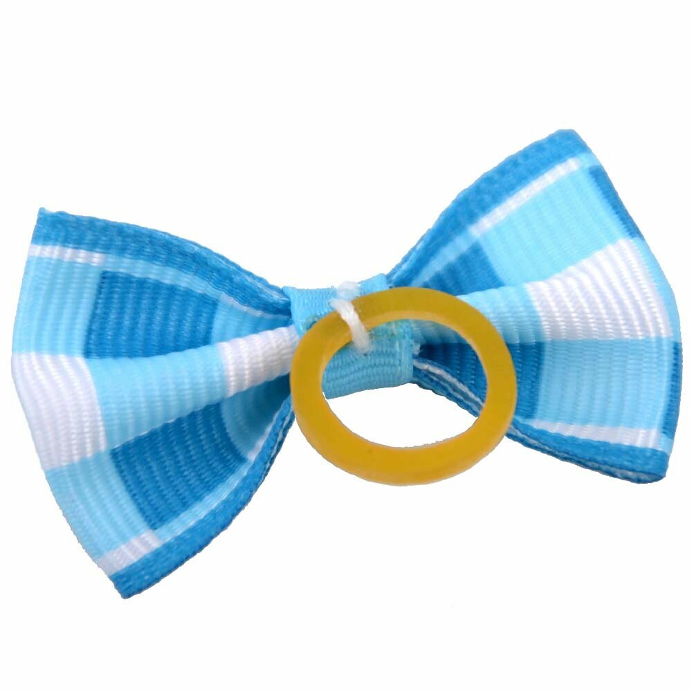 Dog bow with rubber ring - blue checkered by GogiPet