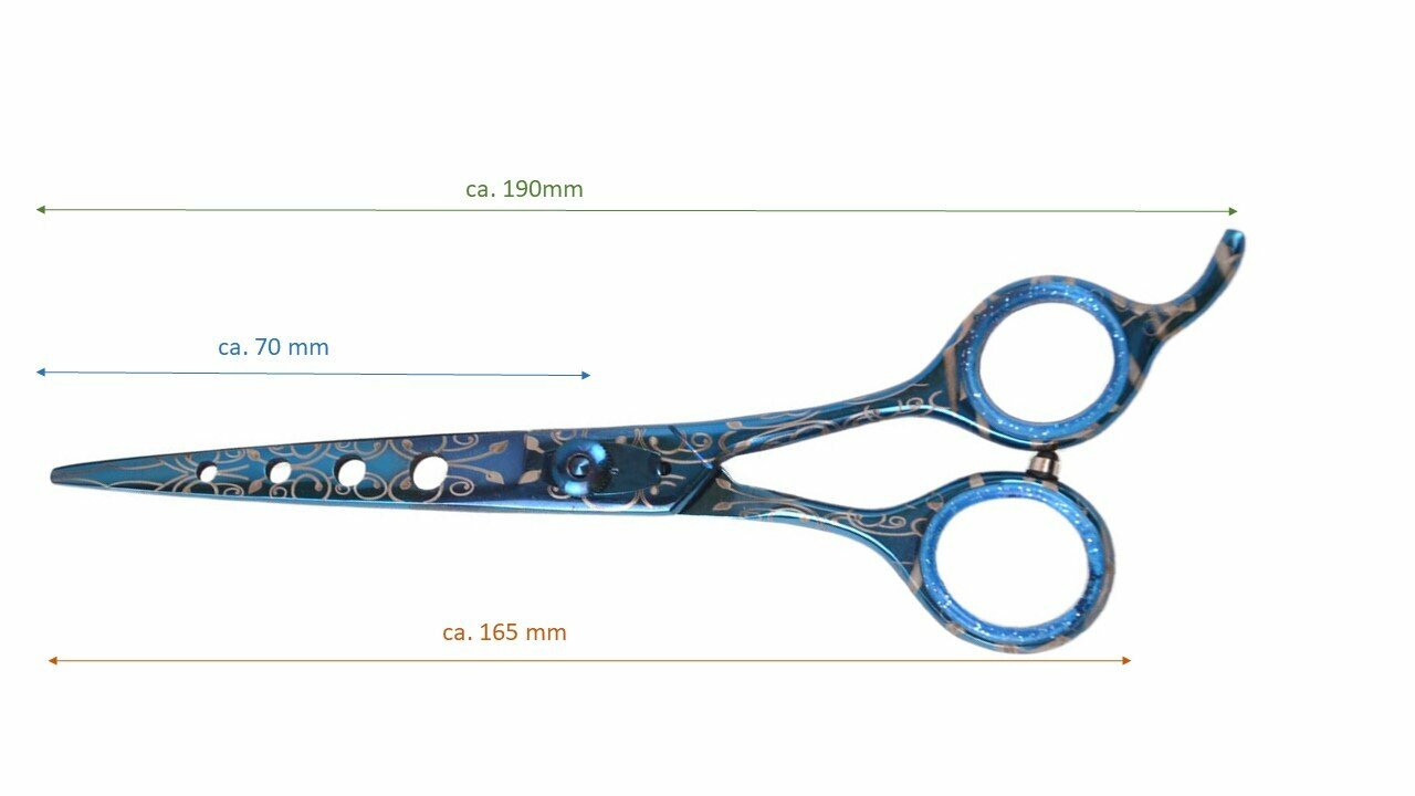 Dogs scissors dimensions - Blue GogiPet hair scissors