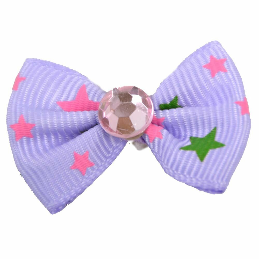 Handmade dog bow purple with stars and Rhinestone by GogiPet®