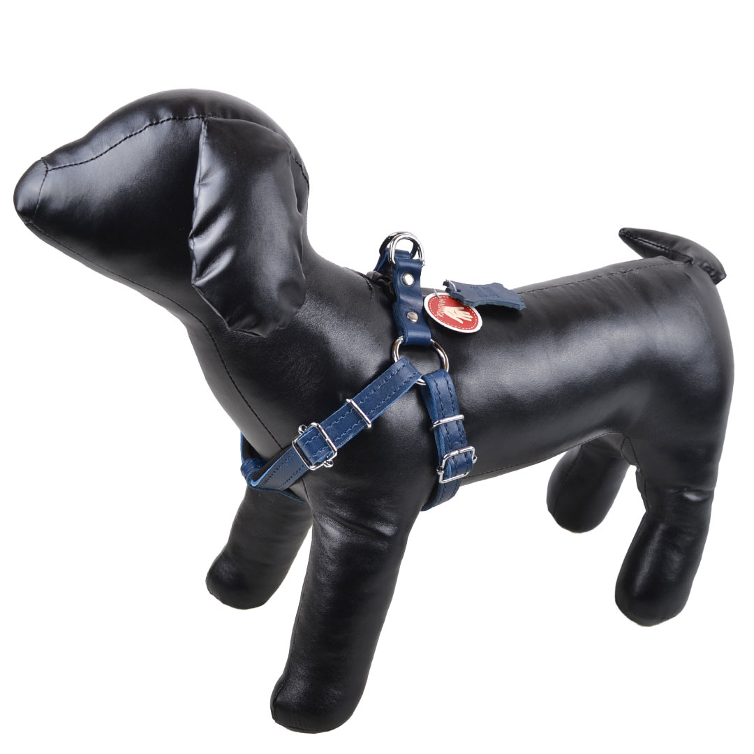 Handmade GogiPet® comfort leather dog harness dark blue