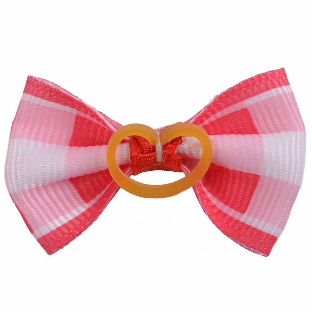 Dog bow with rubber ring - red checkered by GogiPet