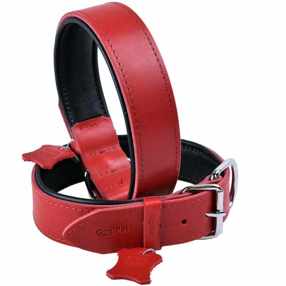 GogiPet® Soft leather dog collar red with 65 cm
