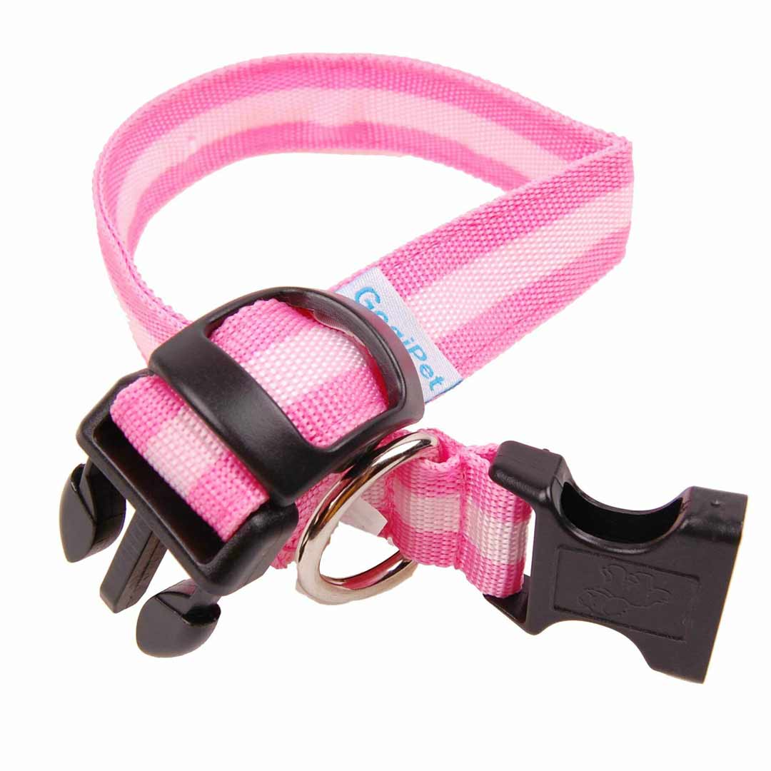 Dog collars with snap fastener for quick donning and doffing - pink light collar