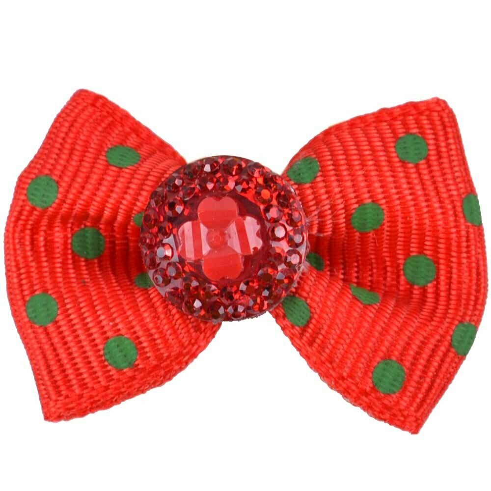 Handmade dog bow red with stone and dots from GogiPet®