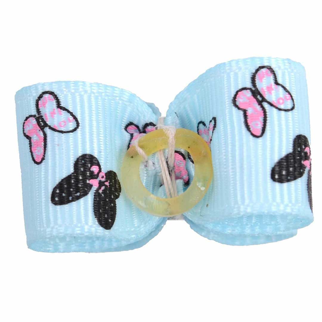 GogiPet dog bow light blue "Sabana" with stone and butterflies