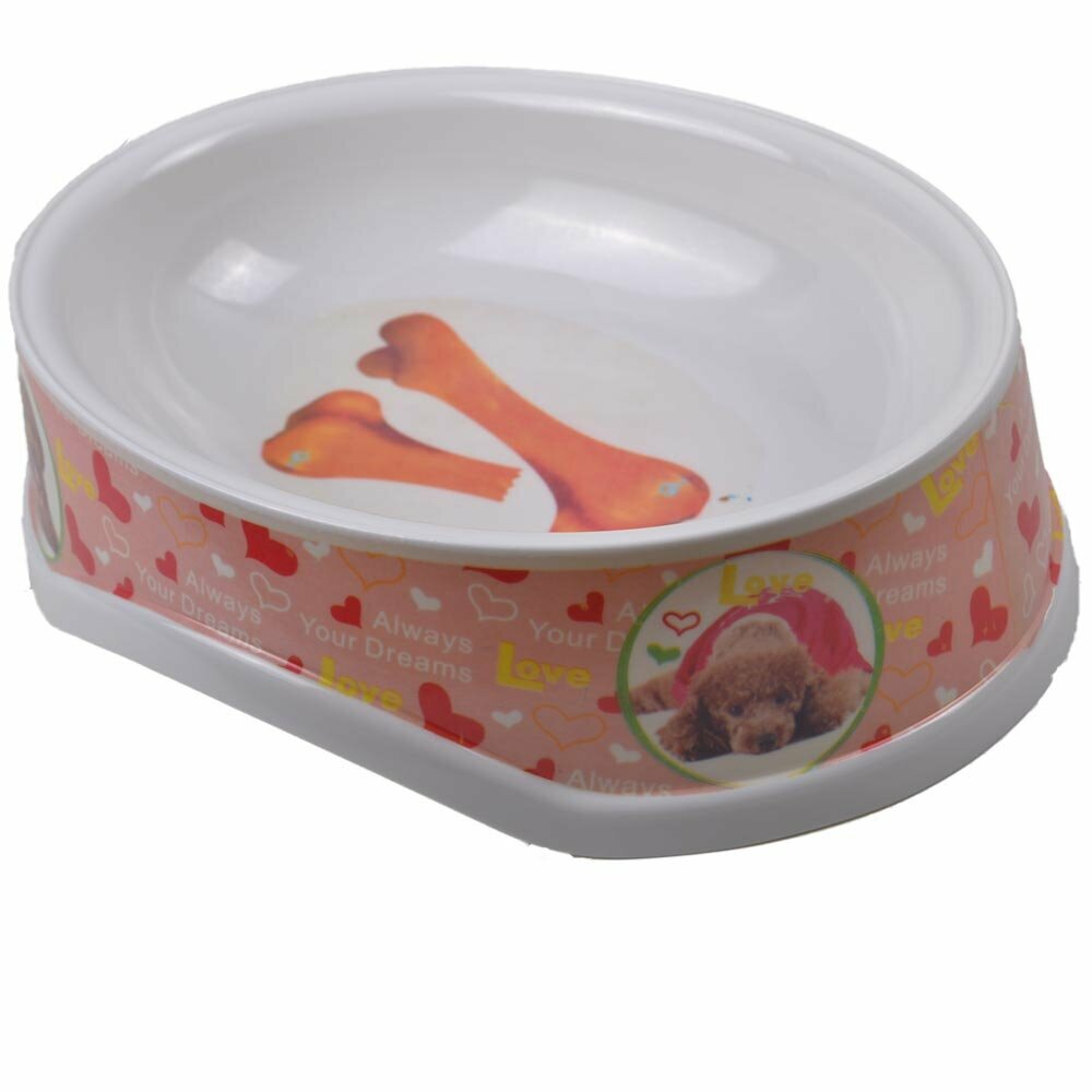 Food bowl with heart and dogs