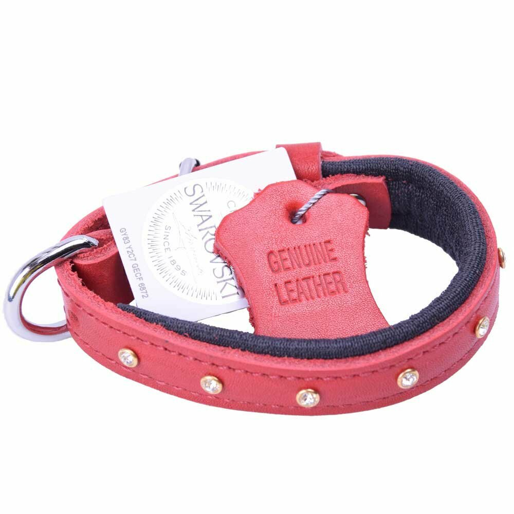 Swarovski leather dog collar red for small dogs