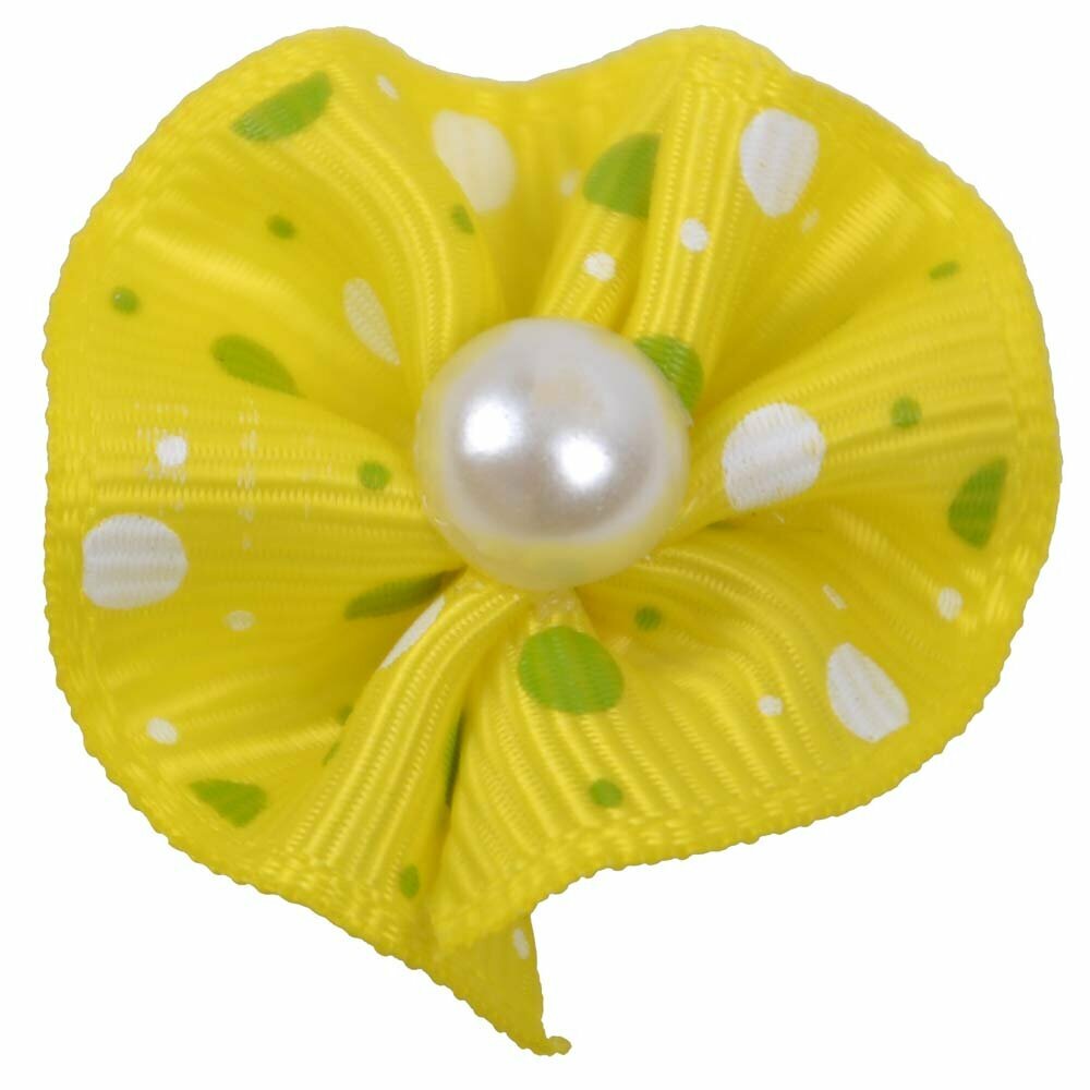 Handmade dog bow yellow with a glittering pearl by GogiPet®