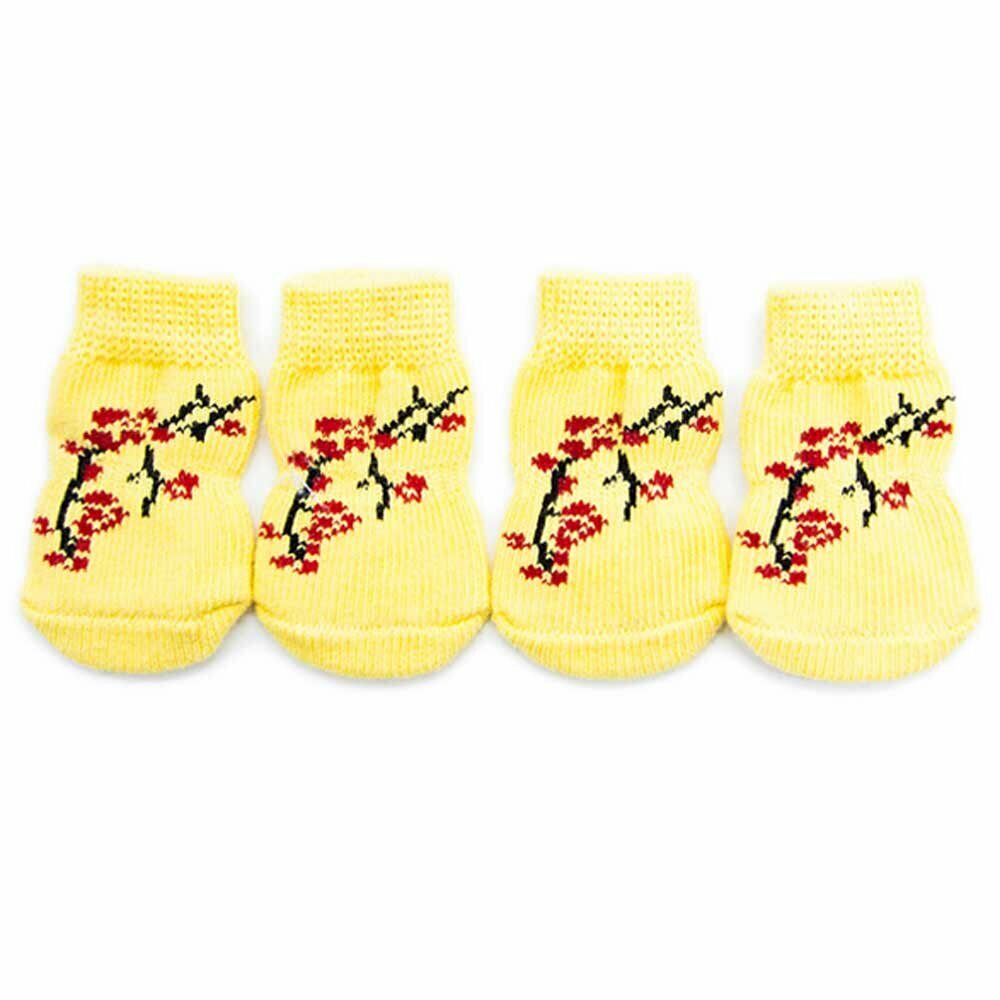 Yellow dog socks in 4 pack with anti-slip coating
