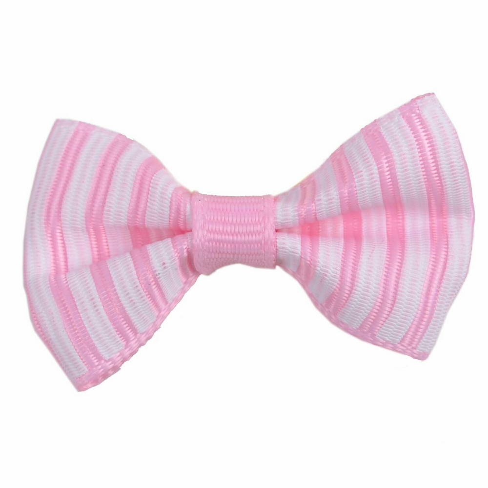 Handmade dog bow Mario light pink and white striped by GogiPet