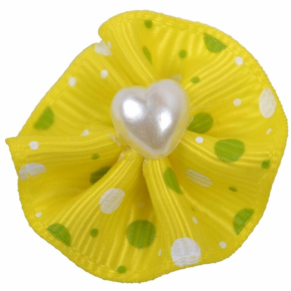 Dog hair bow with rubber ring yellow with a pearl by GogiPet®