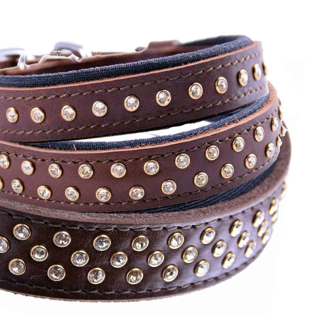 Handmade Swarovski luxury leather dog collar brown