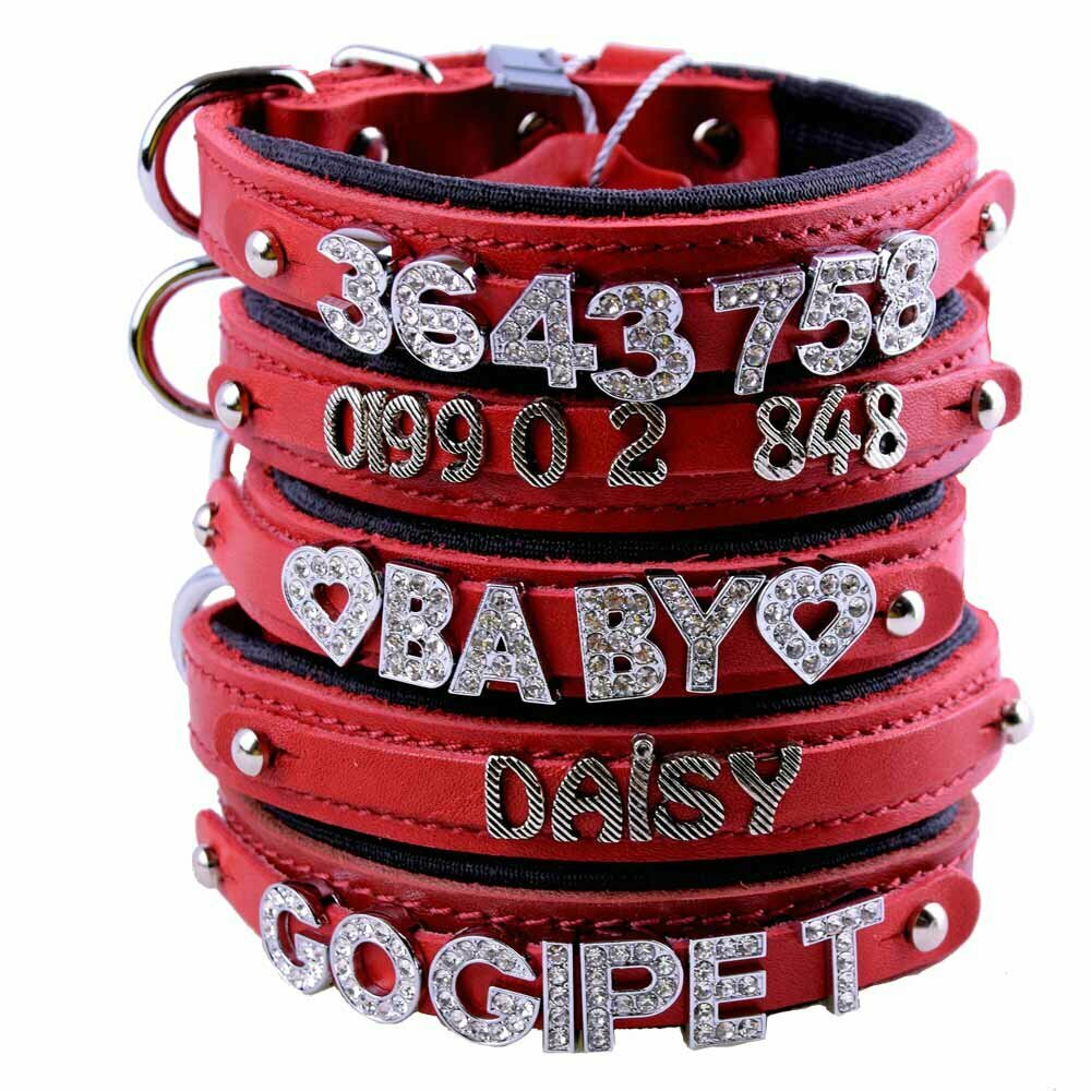 GogiPet ® real leather name collar red for letters and numbers