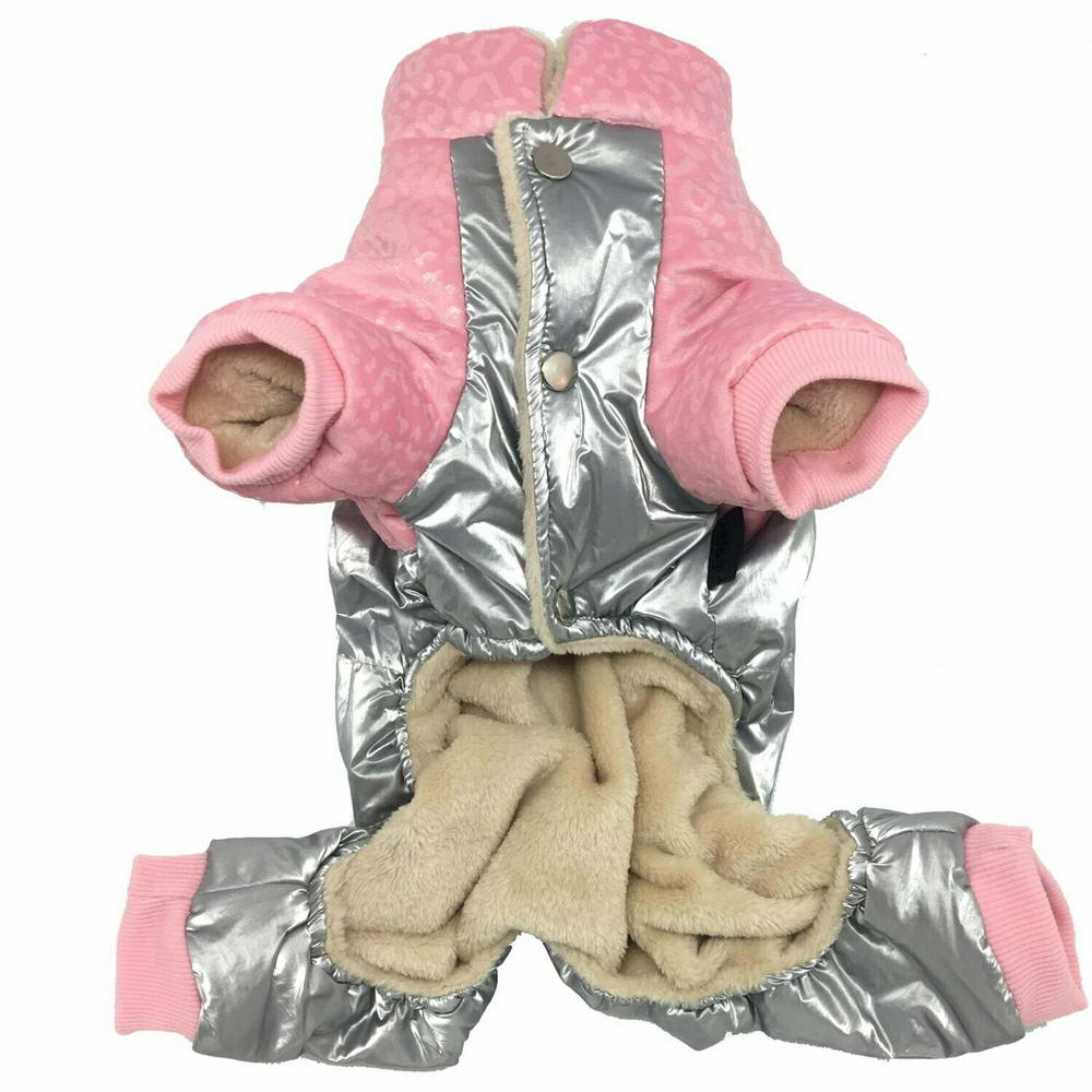 Very warm dog clothing in pink silver