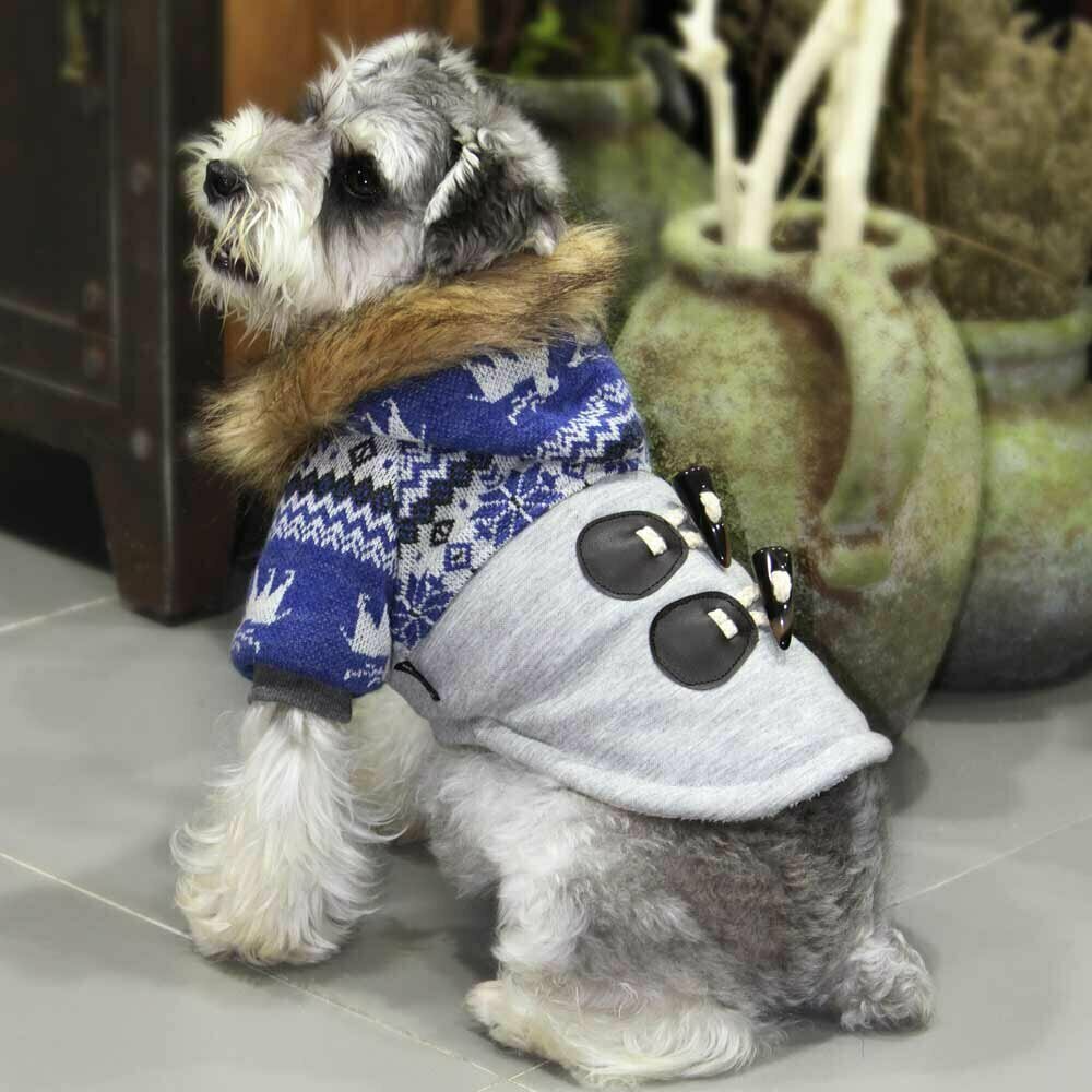 GogiPet dog coat with Norwegian pattern reindeer blue - dog clothes