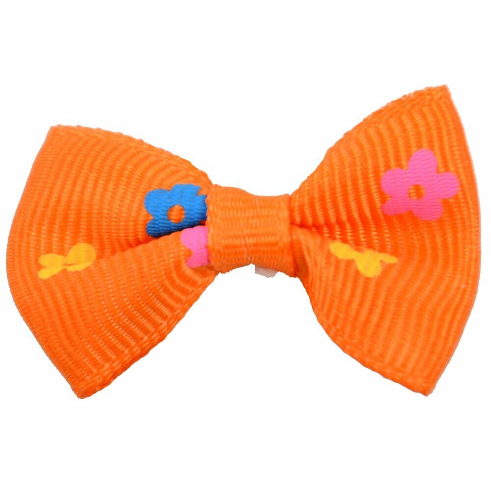 Dog hair bow rubberring orange with flowers by GogiPet