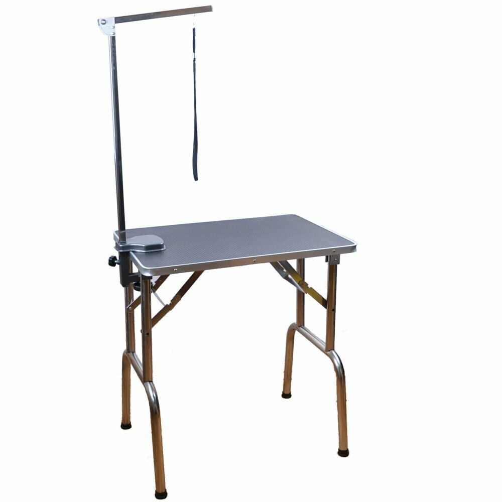 Small grooming table with folding control post and grooming noose