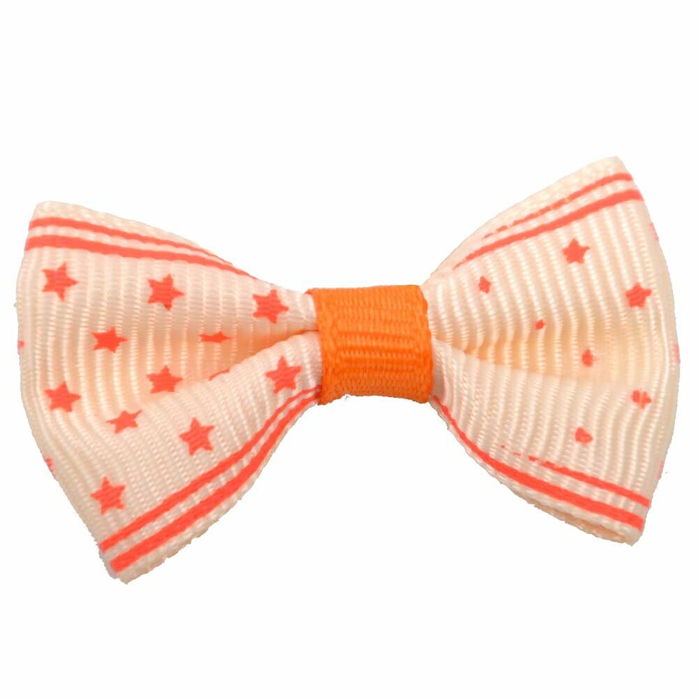 Handmade dog bow Estrella orange with stars by GogiPet