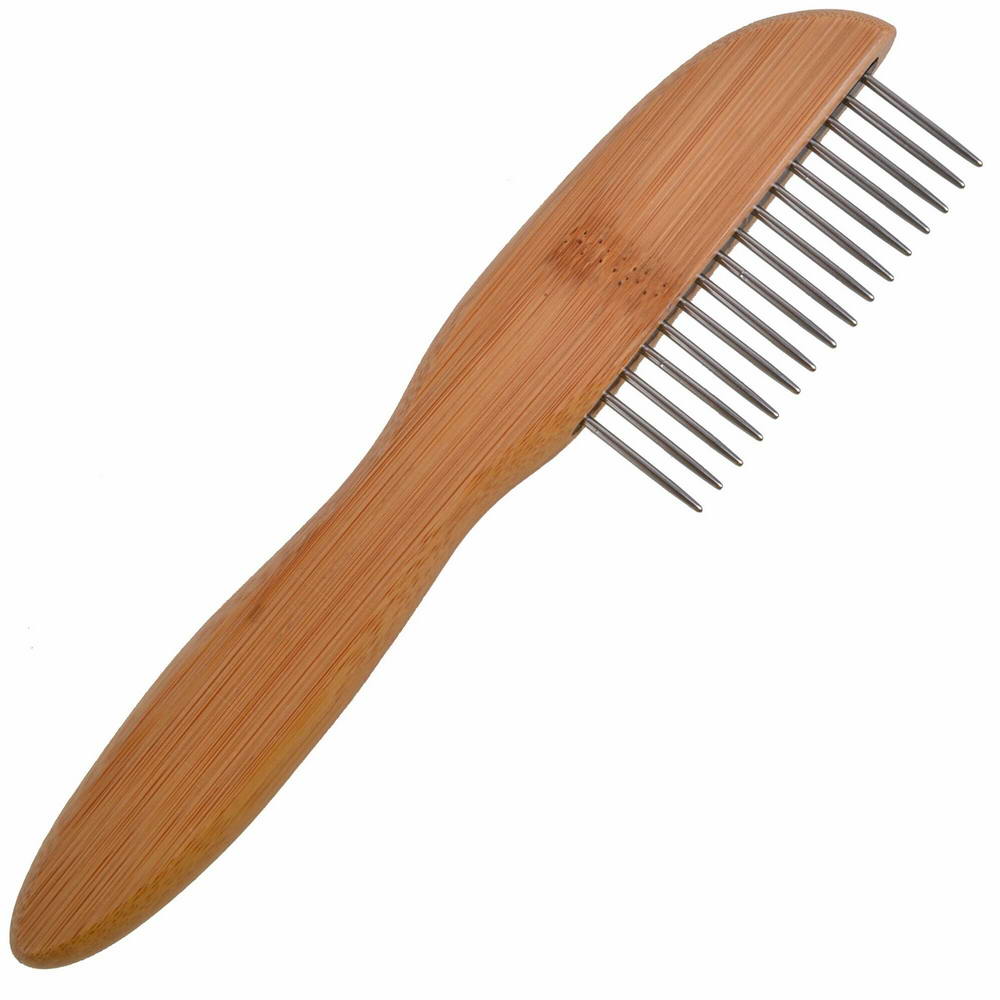 detangle comb coarse with rotating teeth and bamboo handle