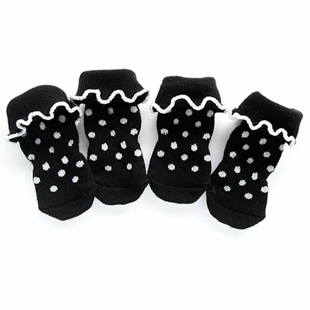 4 Dog socks extra high black with dots