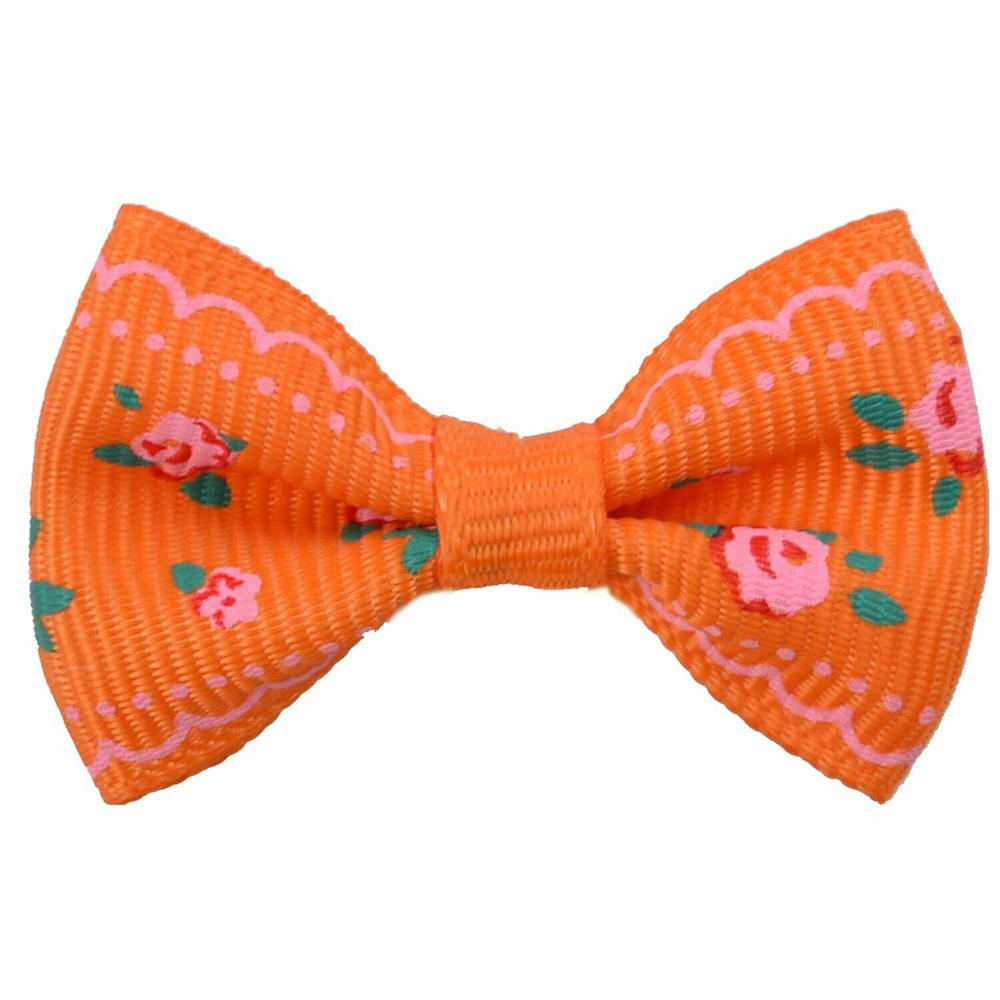 Handmade dog bow orange with roses by GogiPet