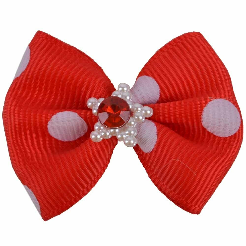 Handmade dog hair bow red with dots by GogiPet®