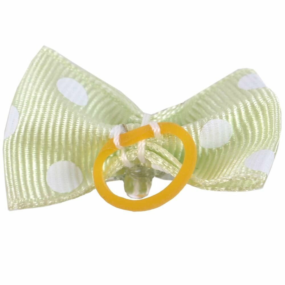 Dog bow with hairband green with dots and pearl by GogiPet