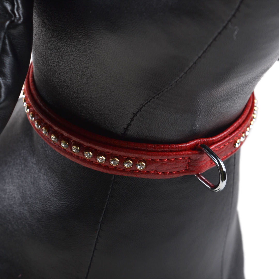 Swarovski Crystals Dog collar in genuine red leather