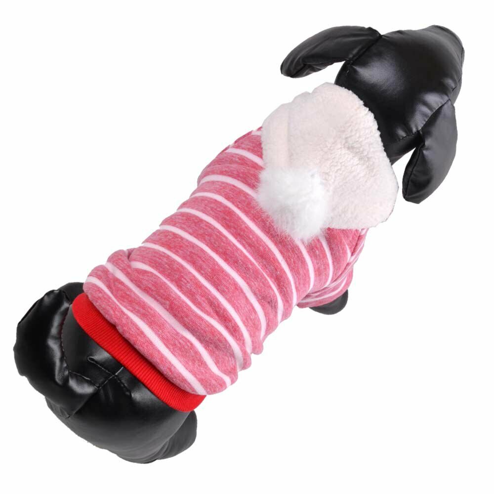 Red white striped dog jacket with hood