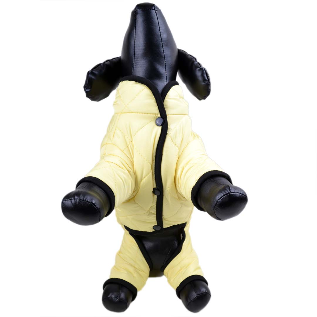 warm dog garment for snow and rain - yellow snowsuit for dogs