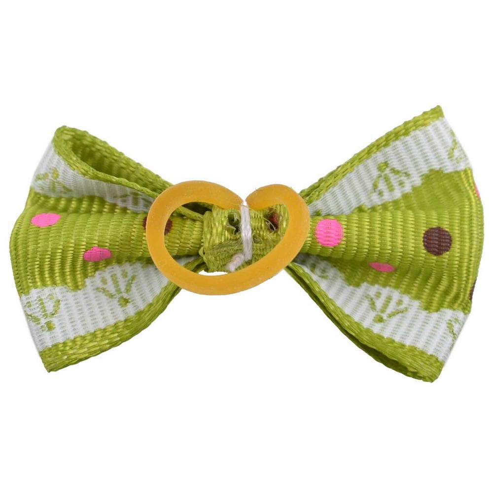 Handmade hair bow green with white spots by GogiPet