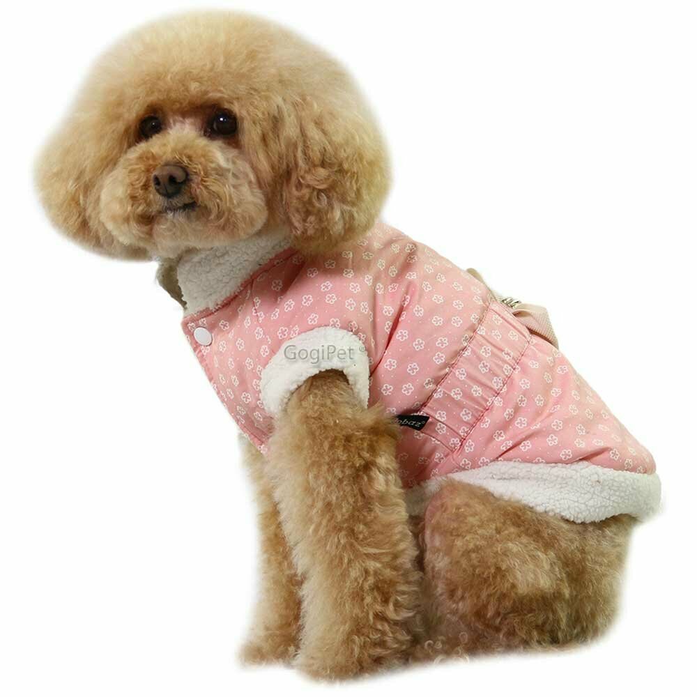 Delicate pink flowers dotted dog coat for winter