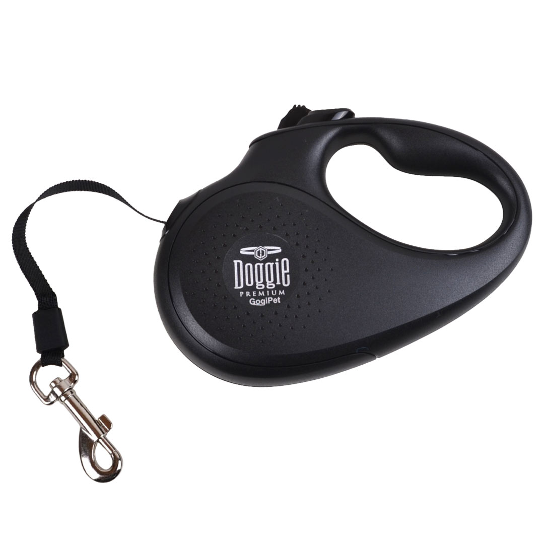 Black roll-up leash from the GogiPet Doggie Premium Series