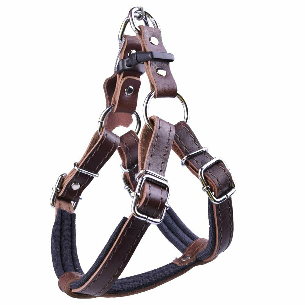 GogiPet® comfort leather chest harness brown XS