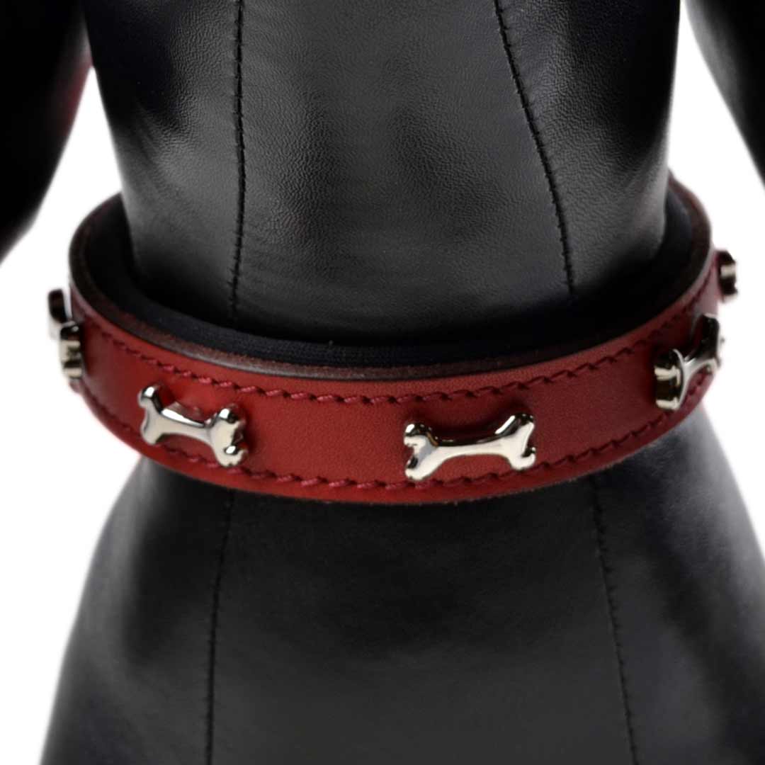Beautiful genuine leather dog collars from GogiPet with bone decoration