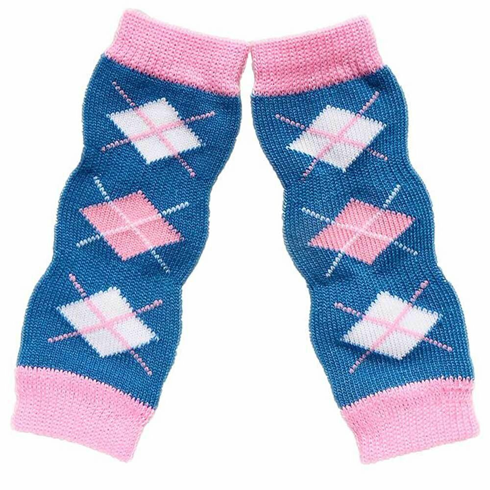 Dog leg warmers blue with pink squares by GogiPet