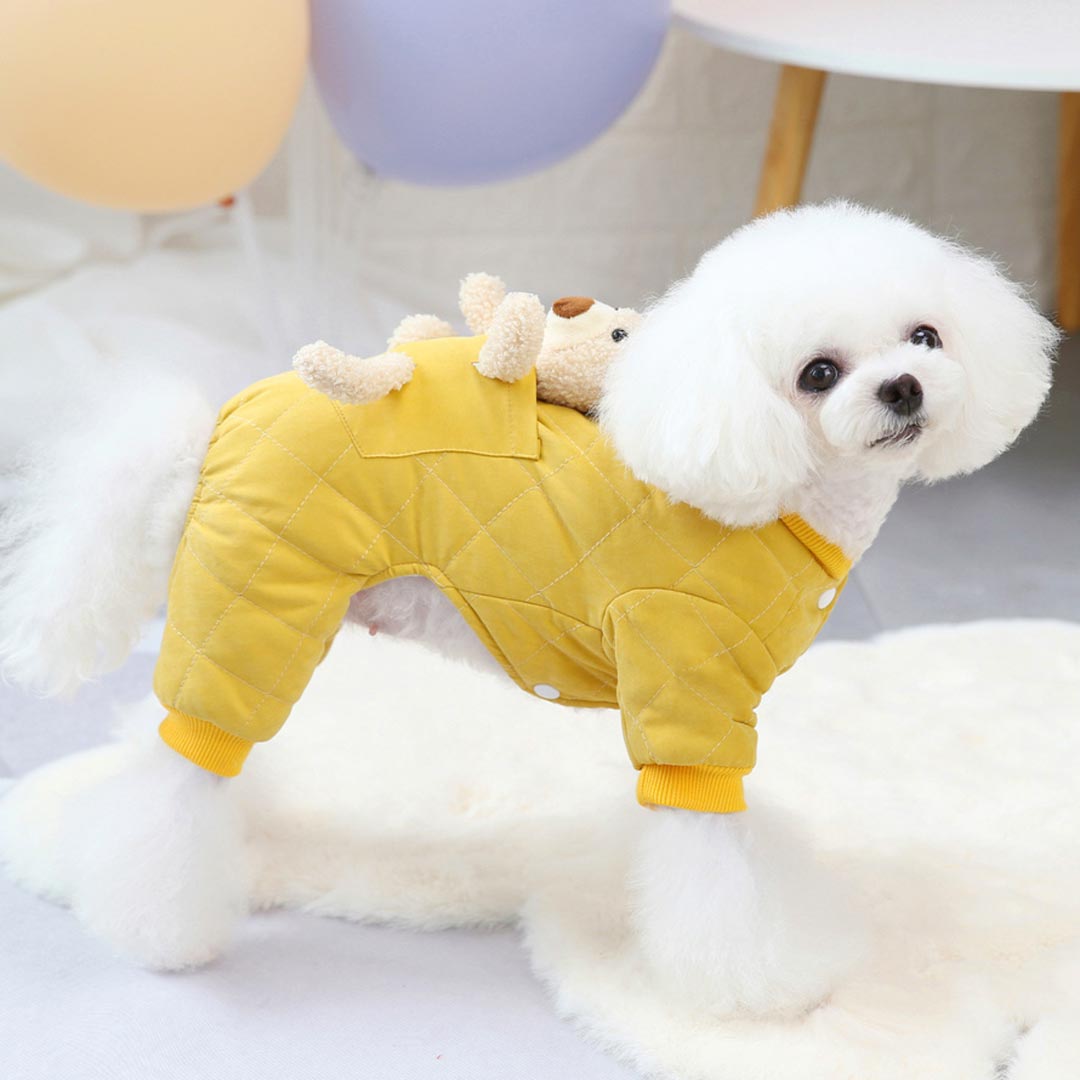 Yellow Cuddly Bear Dog Coat - Warm Dog Garment