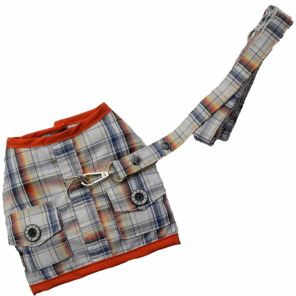 Soft chest harness brown orange checkered - DoggyDolly DCL119