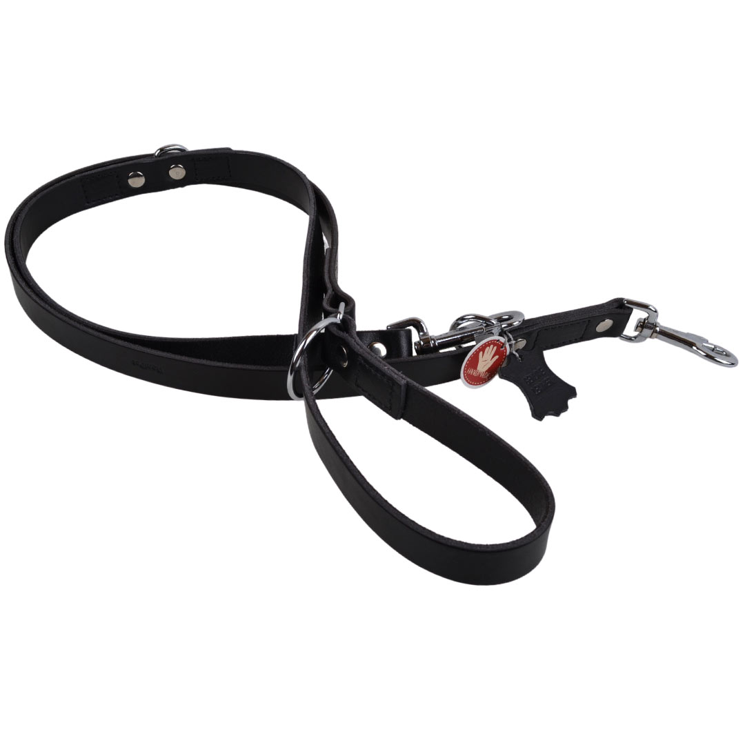 Adjustable, handmade genuine leather dog leash black from GogiPet